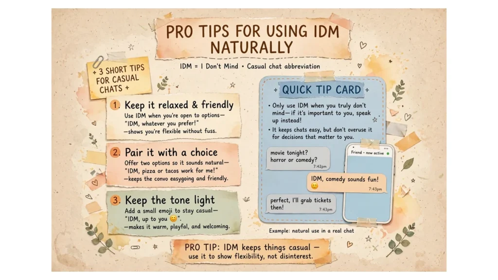 A tips card with three native IDM tips in short lines