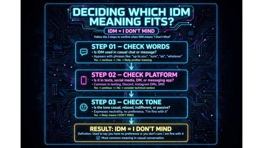 A decision flowchart for checking words, platform, and tone
