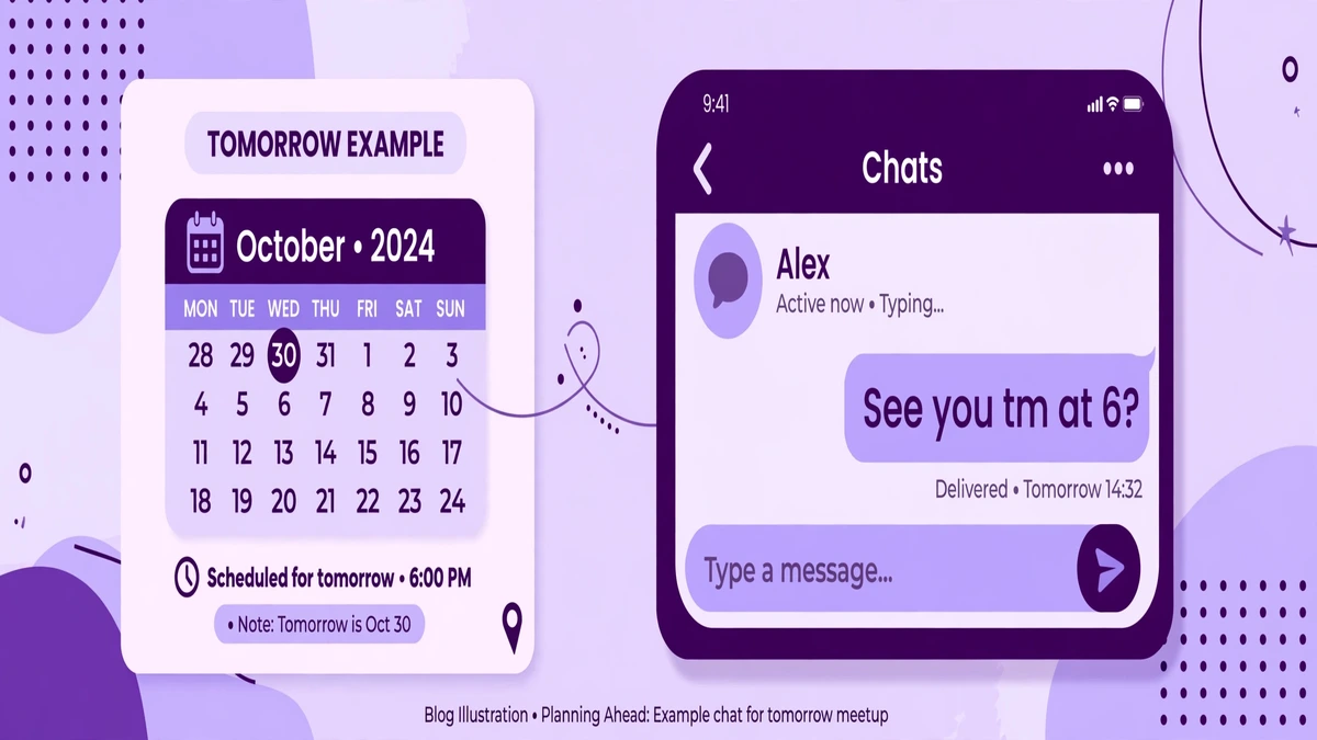 A phone chat showing the message See you tm at 6 as a tomorrow example