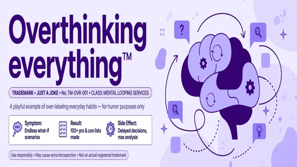 A trademark label shown after the phrase Overthinking everything as a joke example