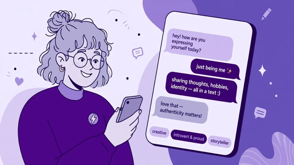 A person smiling at a phone caption