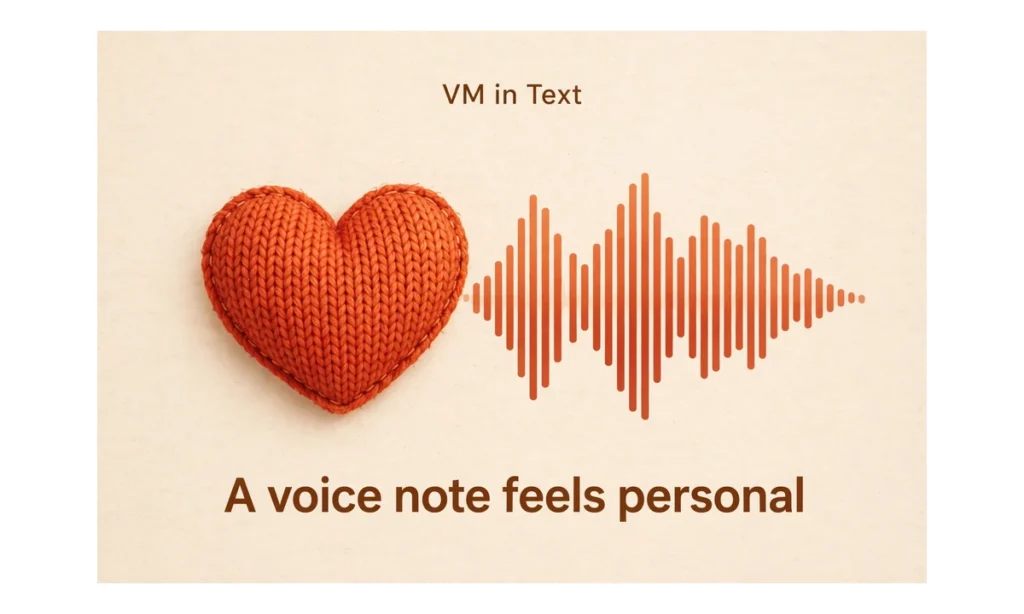 Knitted heart beside a sound wave with the text A voice note feels personal